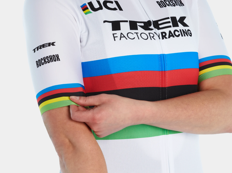 Trek Santini Factory Racing Women's Replica World Champion Short Sleeve Jersey in White/Yellow-2